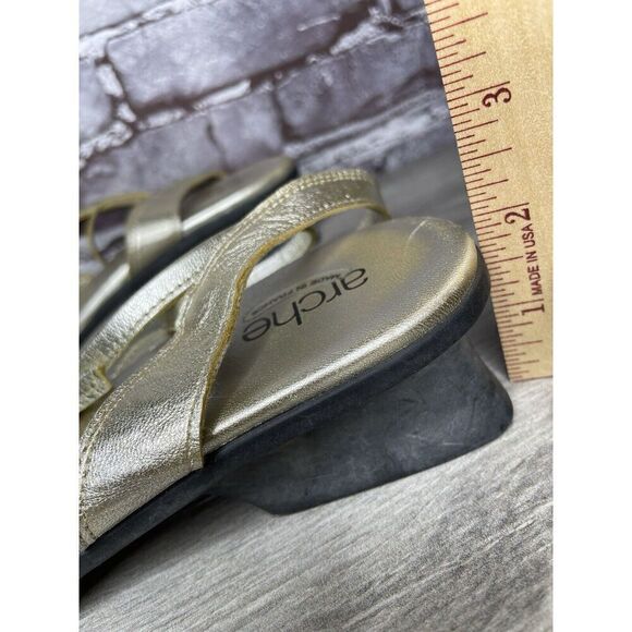 ARCHE France Gold Leather Strappy Wedge Toe Post Sandals Women Sz 41EU/10.5M US - Picture 9 of 16